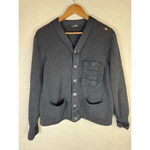 Vintage Varsity Sweater Mens M Gray Black Button Up Letterman B Patch 1950s Wool